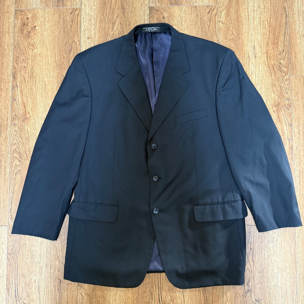 VTG 90s Jones Cashmere Wool Black Blazer Mens 44R Stripes Luxury Old Money USA
